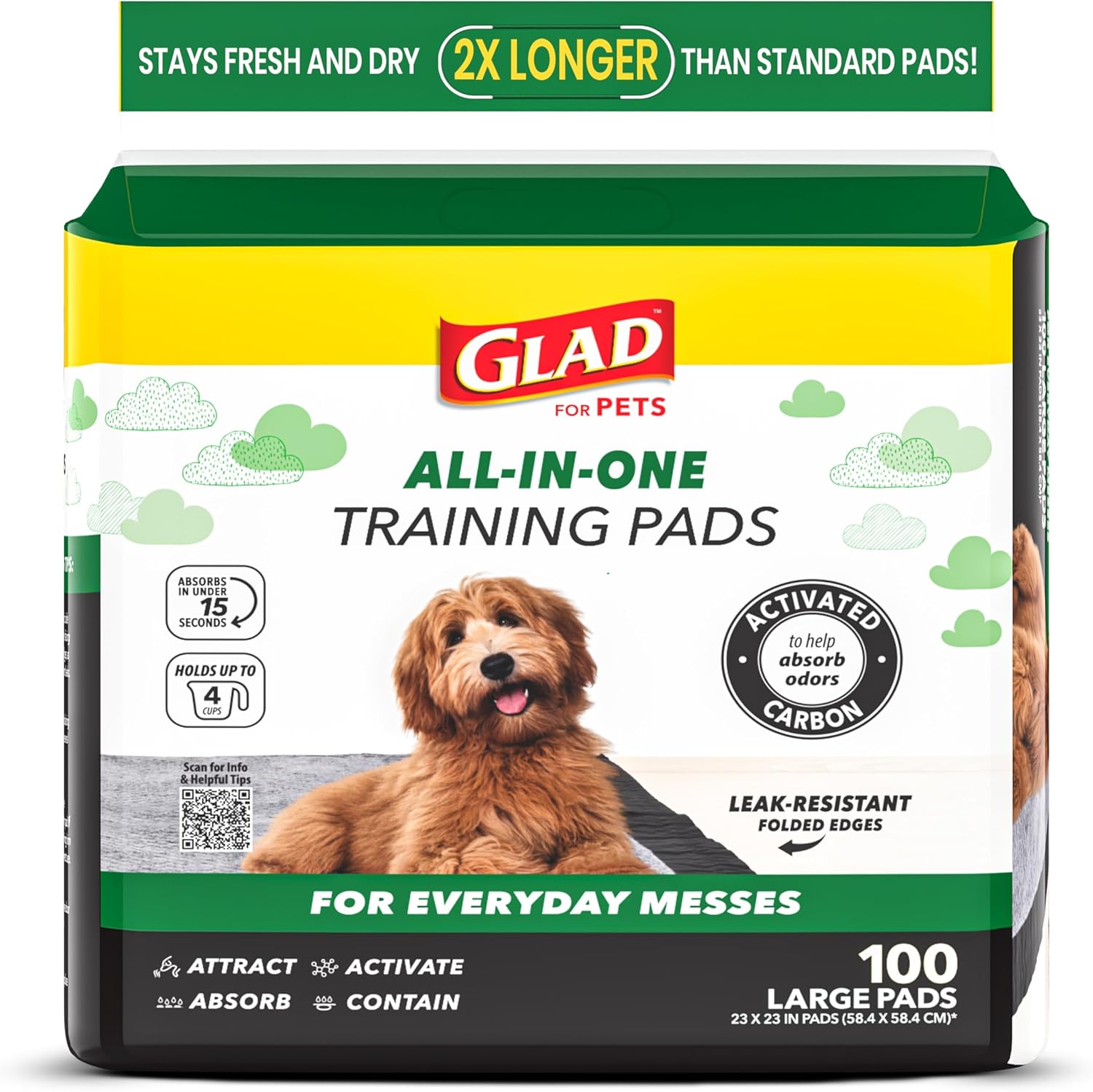 Glad for Pets Black Charcoal Puppy Pads, 23"x23" Disposable Pee Pad That Absorbs & Neutralizes Urine Instantly, Activated Carbon Training Pads For Dogs - 100 Count