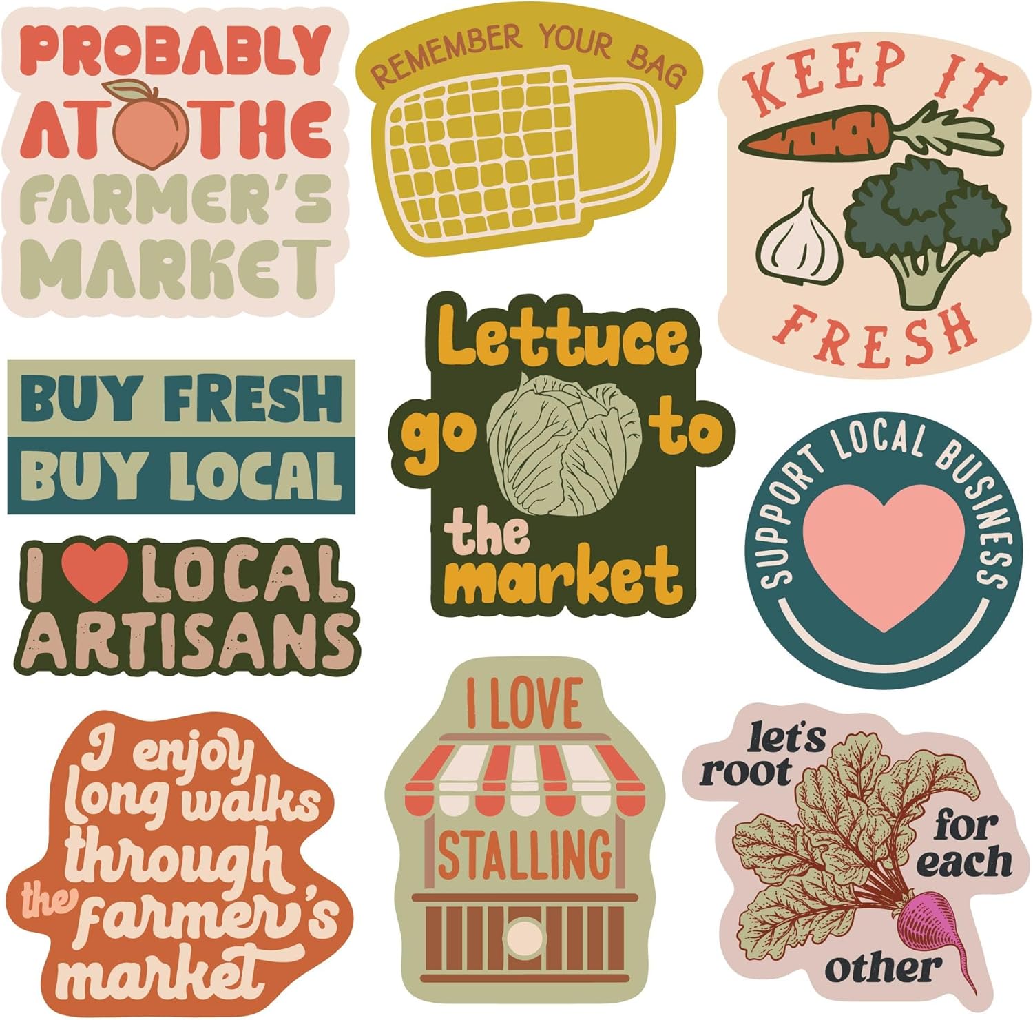 Farmers Market Sticker Extra Large Stickers for Adults Funny Adhesives with Memes Cool Food Multi 10 Pieces