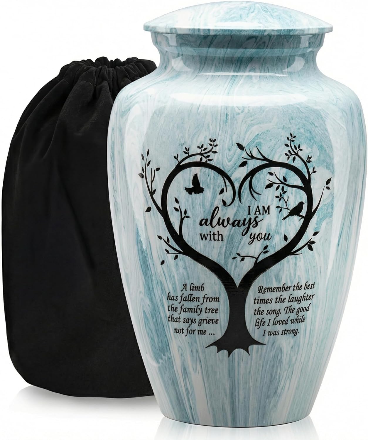 Handcrafted Urn for Human Ashes, Large Decorative Cremation Urns, Memorial Funeral Urn for Men & Women Adults with Trees and Hummingbirds Finish, Metal Alloy 10" H x 6" W