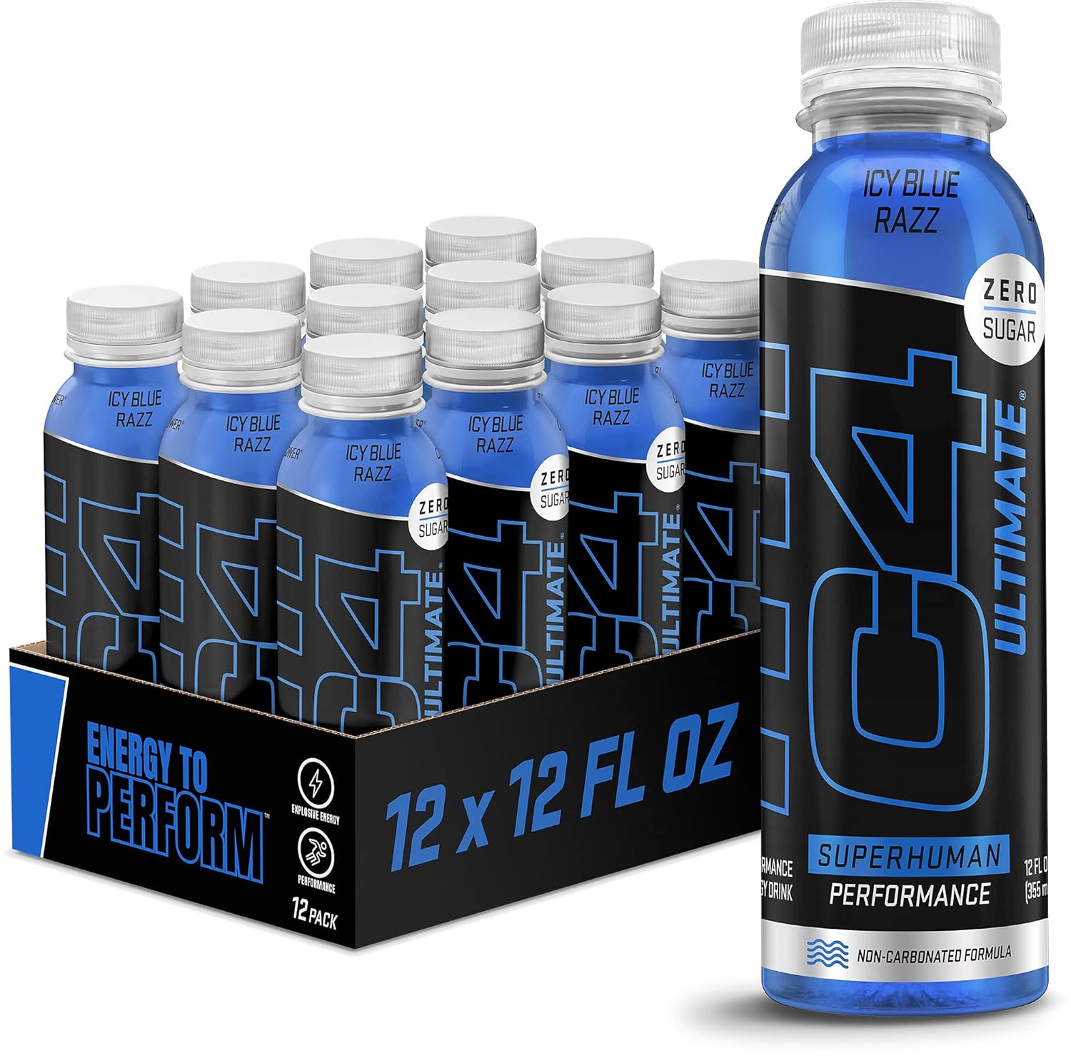 Cellucor C4 Ultimate Non-Carbonated Zero Sugar Energy Drink, Pre Workout Drink + Beta Alanine, 12 Fl Oz (Pack of 12)