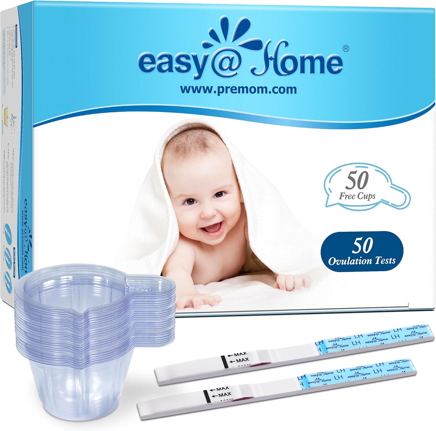 easy@Home Ovulation Predictor Kit, 50 LH Test Strips with 50 Urine Cups