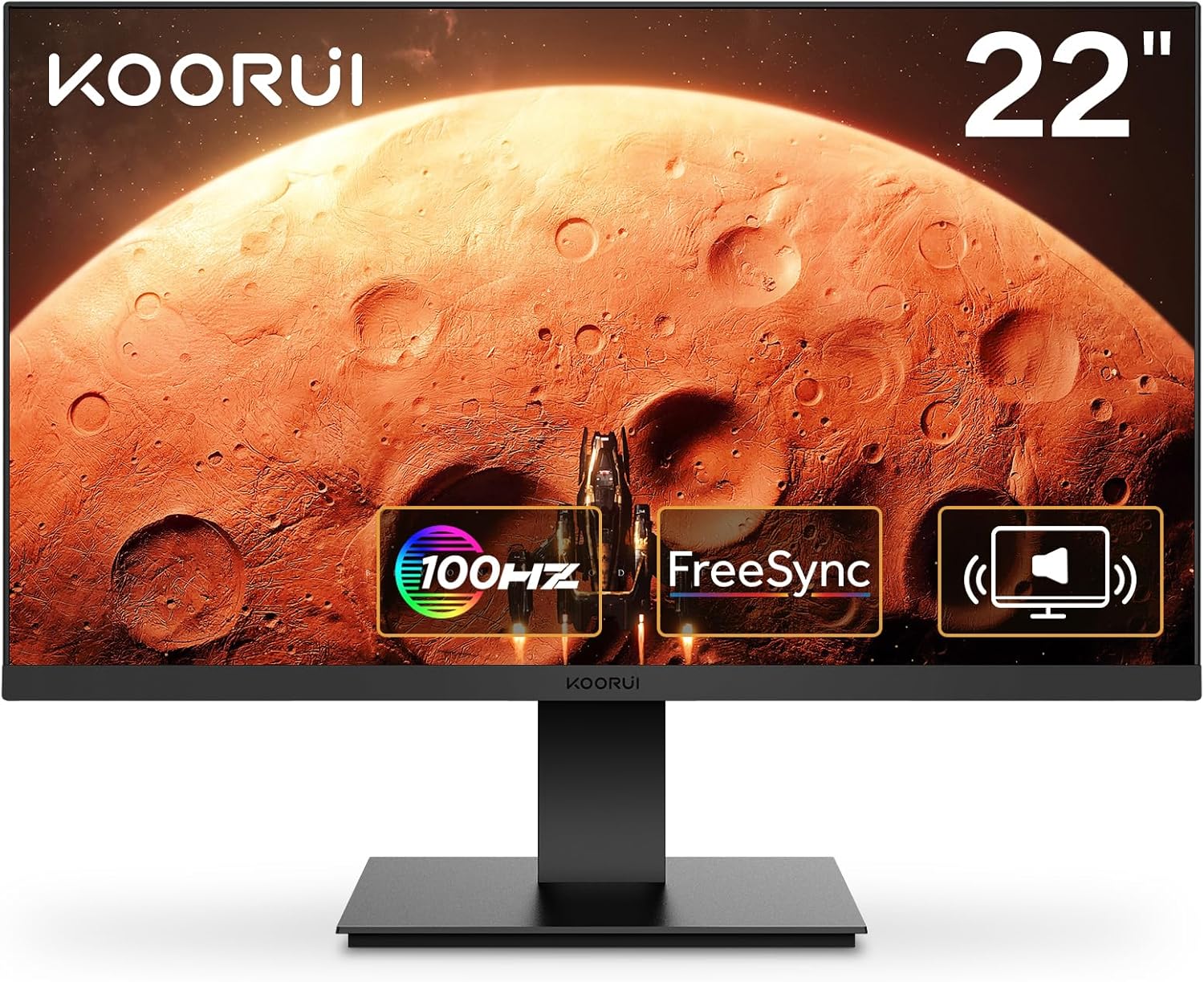 KOORUI Monitor 21.5 Inch Gaming Monitor FHD 1080P/Full HD 100HZ PC Monitor VA Panel LCD Display with Speakers Adpitive sync (HDMI/VGA/VESA Compatible/Audio Terminal) S01