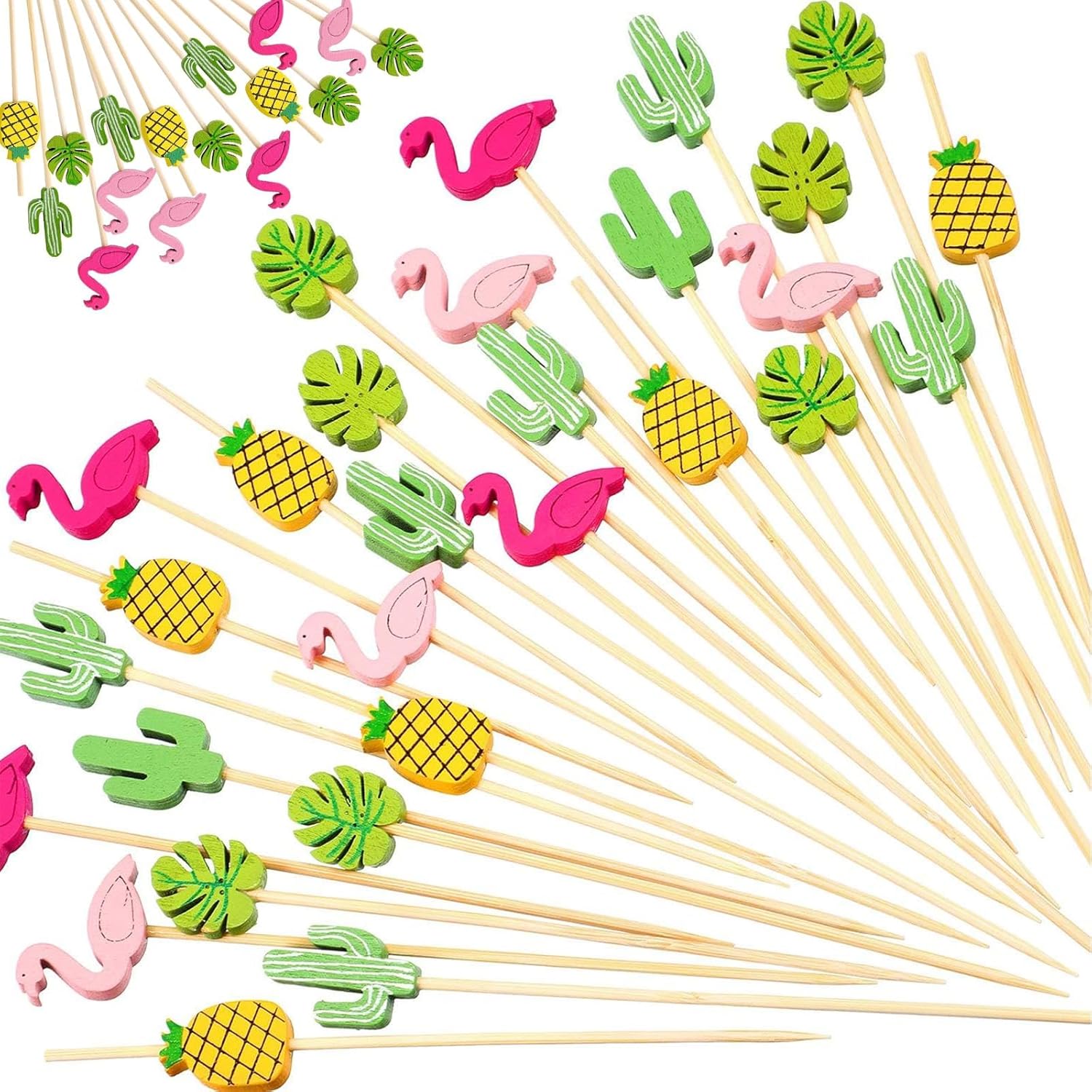 100 Pieces Wooden Cocktail Sticks, with Cocktail Umbrellas Decorations, Food Picks, Canape Sticks, Toothpicks for Appetizers, Party Serving, Drink Garnish