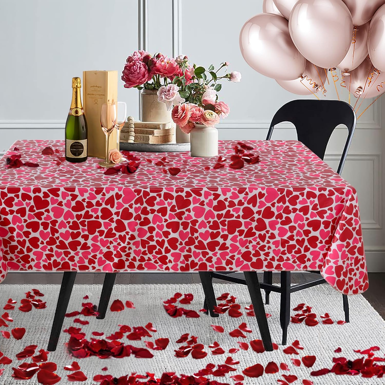 Fitable Rectangle Table Cloth for Valentine’s Day - 60x102 Inch Waterproof Red/Pink Love Heart Pattern Tablecloth Vinyl Wipe Clean Table Cover for Valentines Dinner, Kitchen, Wedding Party Table Decor