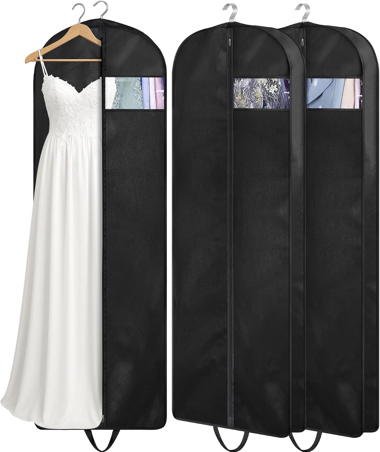 65" Dress Garment Bags for Hanging Clothes Travel, Gusseted Garment Bags for Closet Storage with Handles for Long Gowns, Coats（3 Packs）
