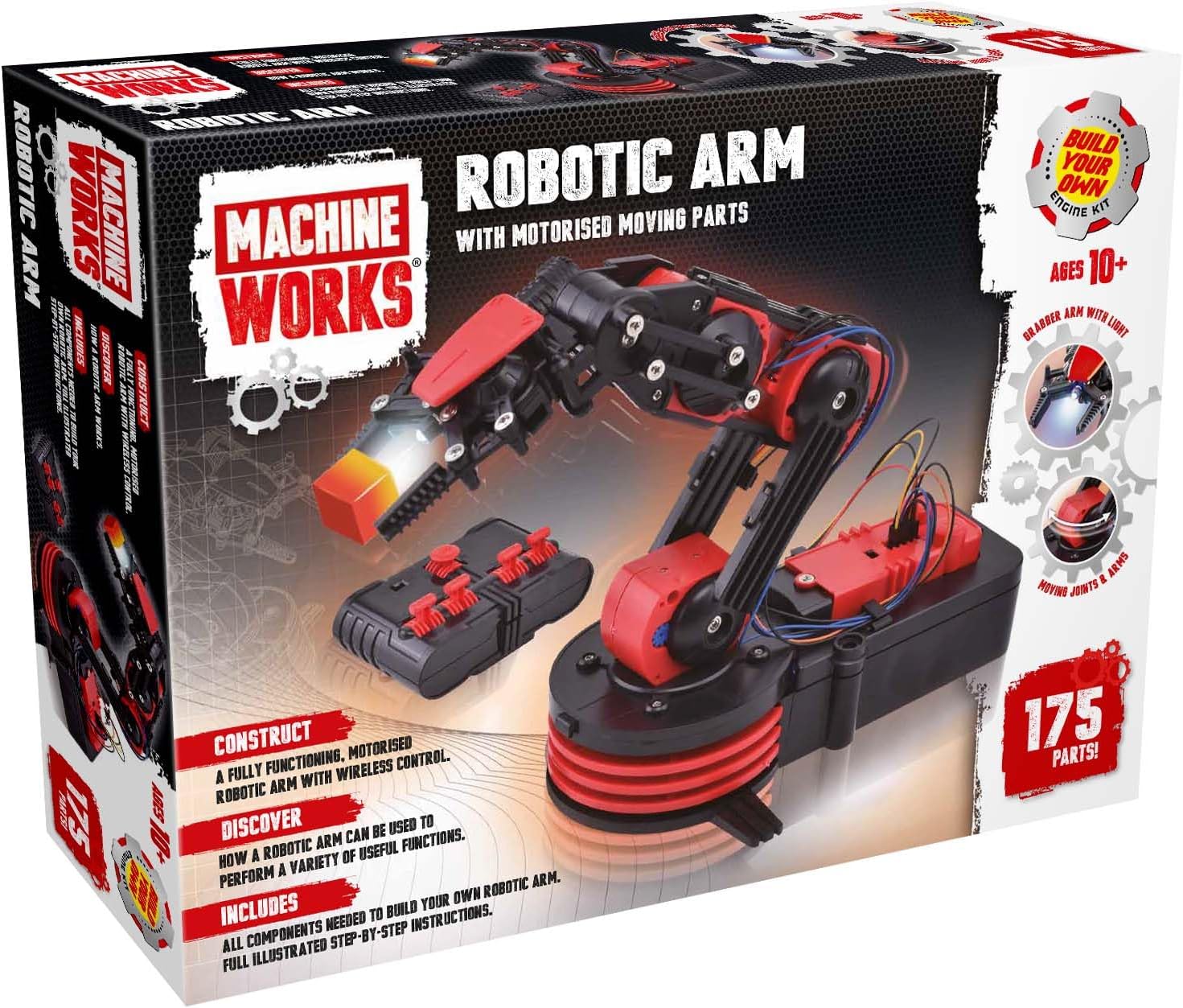 Machine Works MWRA01 Build Your Own Robotic Kit-Features Motorised Moving Parts, Grabber Arm, Wireless Control and Illumination, 175 Pieces, 10+ Years,Black,Medium