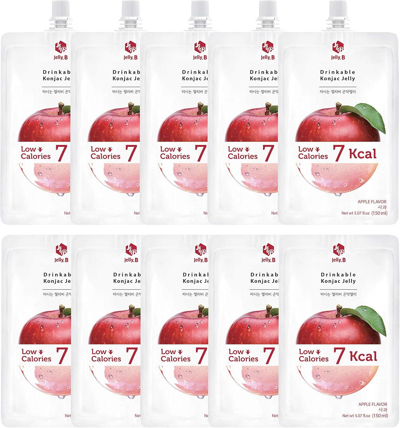 JELLY B Drinkable Konjac Jelly (10 Packs of 150ml) - 0 Gram Sugar, Only 6 kcal Each Packets (Apple)