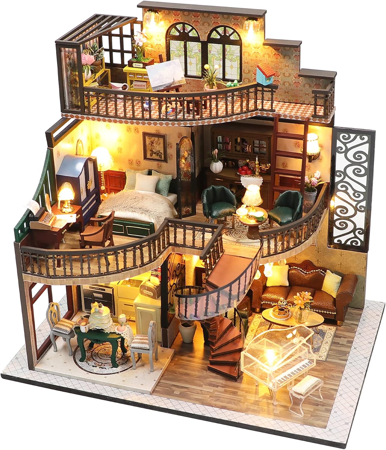 Spilay DIY Dollhouse Miniature with Furniture,DIY Wooden Crafts Doll House Mini Handmade Kit with Dust Proof Cover and Music Movement,1:24 Scale Creative Room Idea Gift for Adult Friend Lover (M2132)