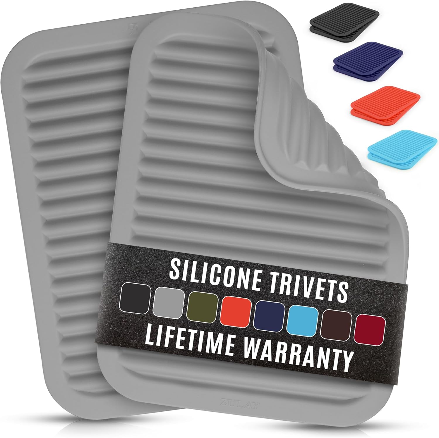 Zulay 2-Pack 9"x12" Silicone Trivets for Hot Pots & Pans – Heat-Resistant, Non-Slip Trivet Mats – Durable, Flexible, Multi-Purpose Hot Pads for Kitchen Counter & Table - Gray