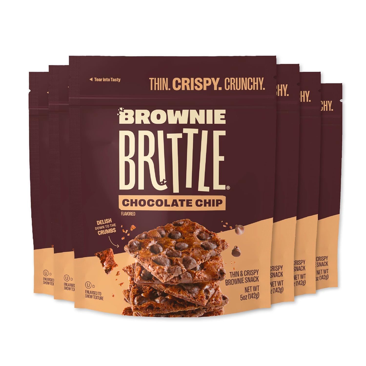 Brownie Brittle – Original Chocolate Chip Thin and Crispy Sweet Snacks, Family Size (Pack of 6, 5 oz), Rich Gourmet Brownie Bites Dessert