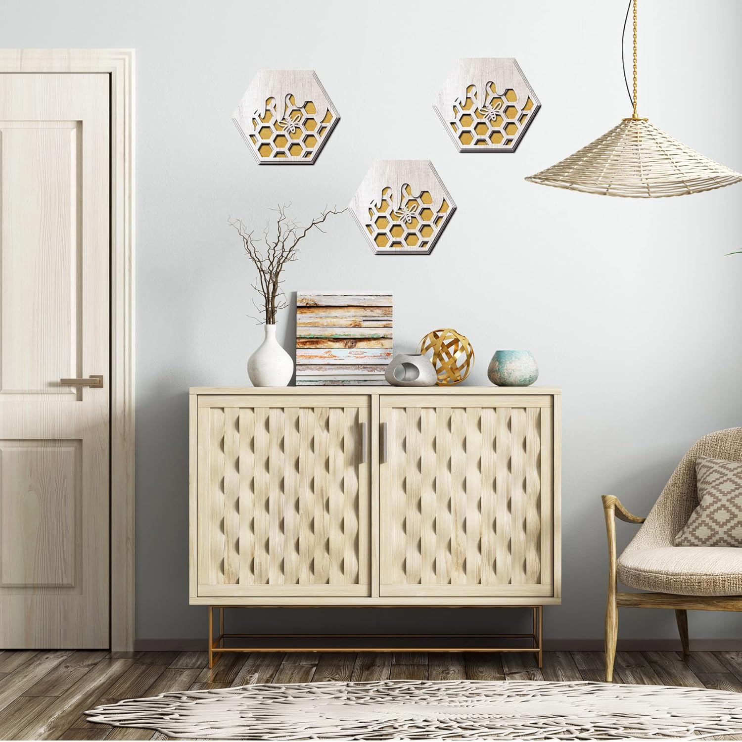 SUPERDANT 1 Packs Beehive Hexagon Wooden Soundproof Wall Panels Beehive Cutout Design Art Acoustic Panels Sound Absorbing Panels Decorative Acoustical Wall Panels Acoustic Treatment for Office Home