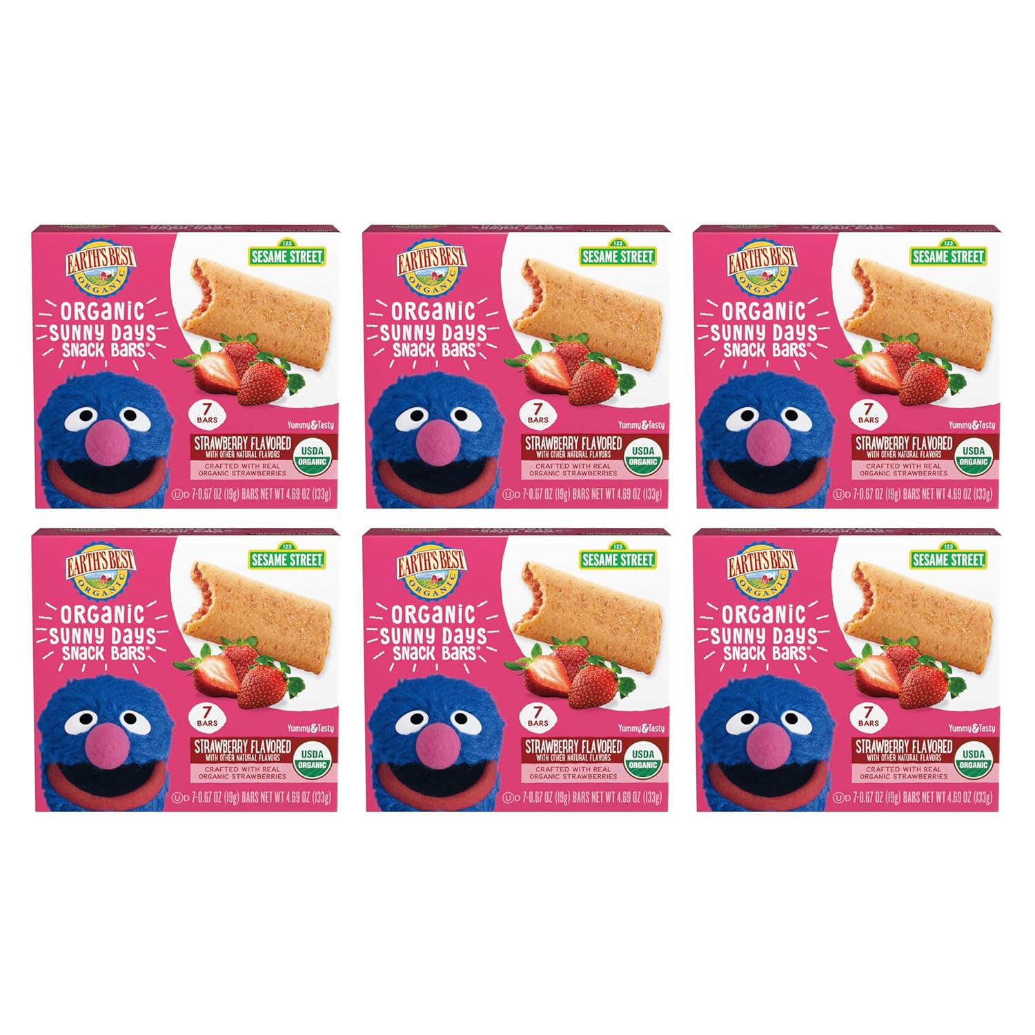 Earth's Best Organic Sunny Days Snack Bars for Toddlers 2 Years Old and Up, Strawberry Flavored with Other Natural Flavors, 7 ct (Pack of 6)