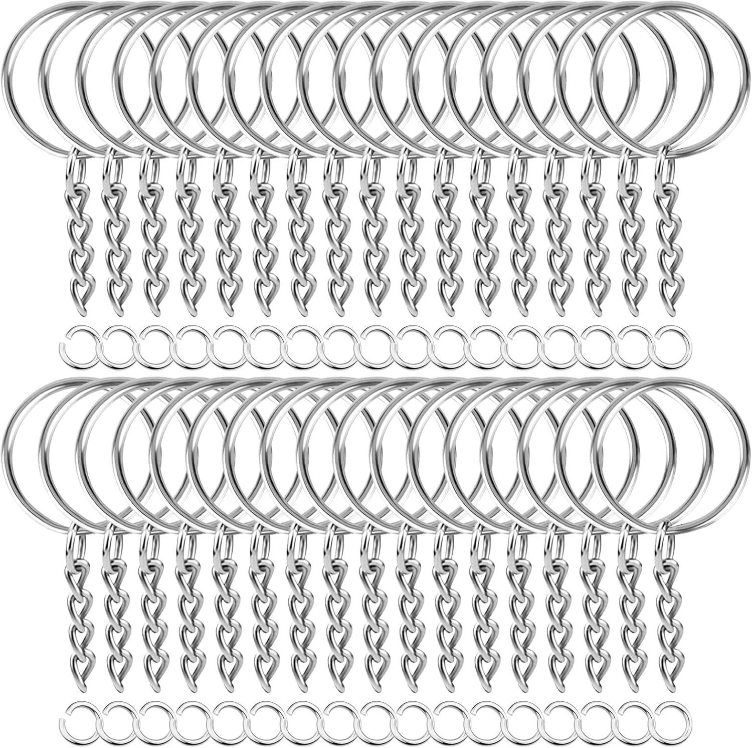 Paxcoo 50Pcs Keychains with Chain and 50 Pcs Jump Rings, Keychain Rings Kit Findings Bulk for Keychain Making Supplie DIY Crafts