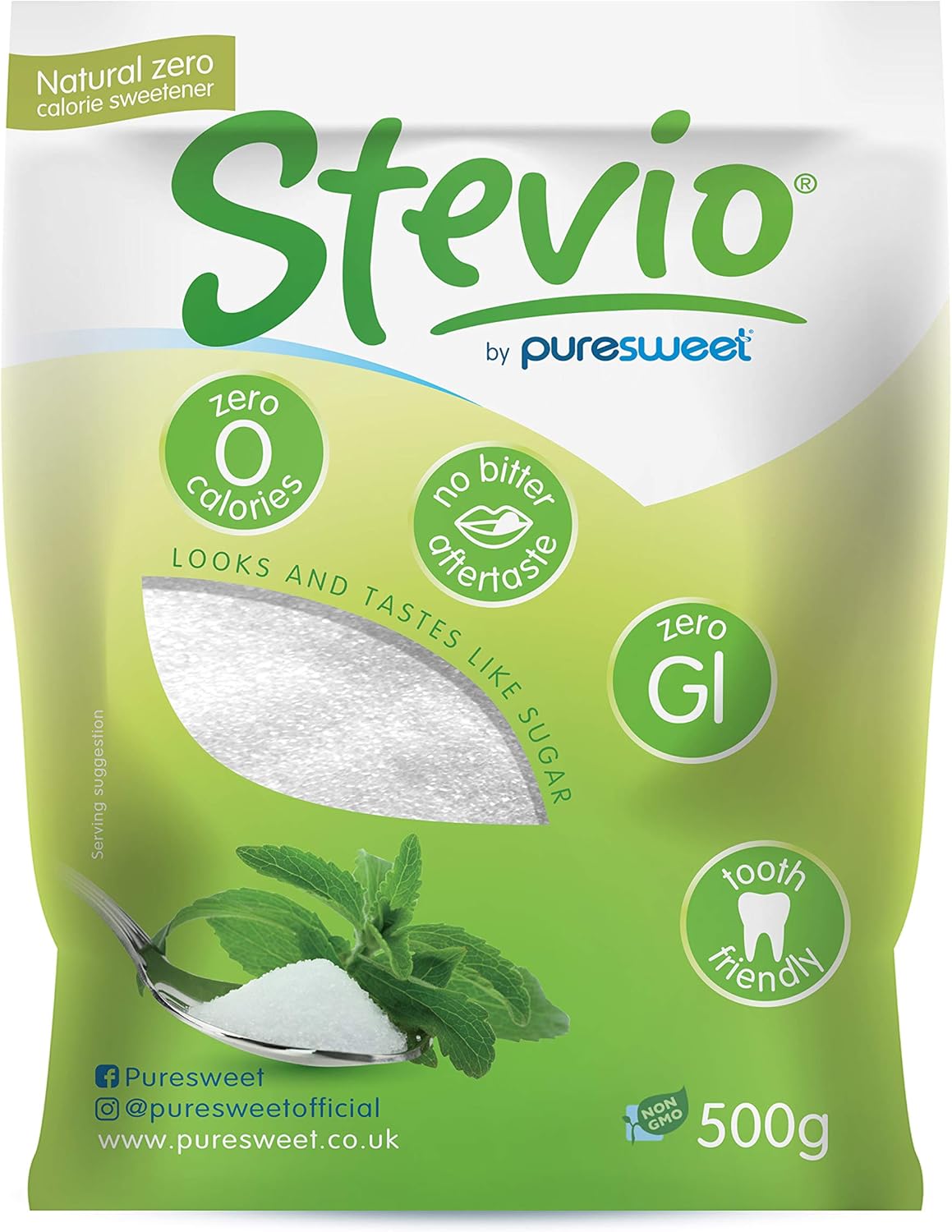 Stevio® Premium Stevia Sweetener 500g, Tastes Like Sugar, Diabetic & Keto Friendly, No Bitter Aftertaste, Spoon for Spoon, (Resealable and Recyclable Pouch)