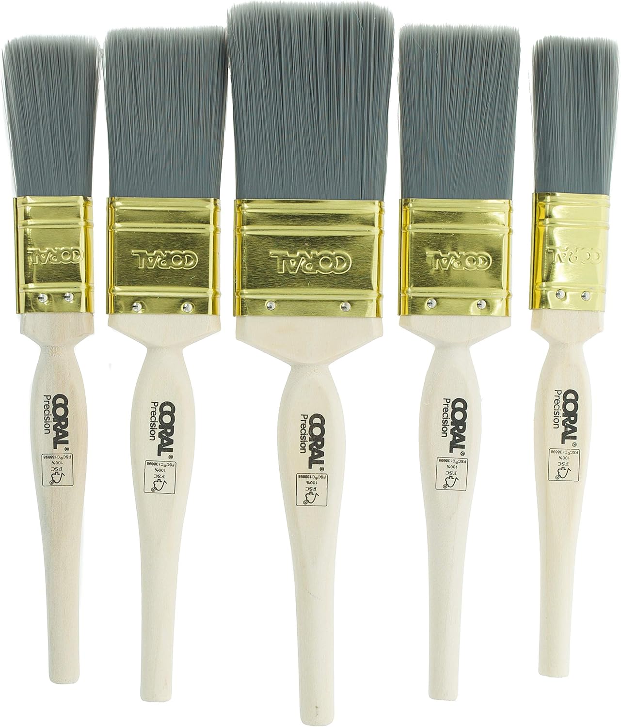 Coral 31478 Precision Paint Brushes with Platinum Easy Clean Filaments 5 piece pack set