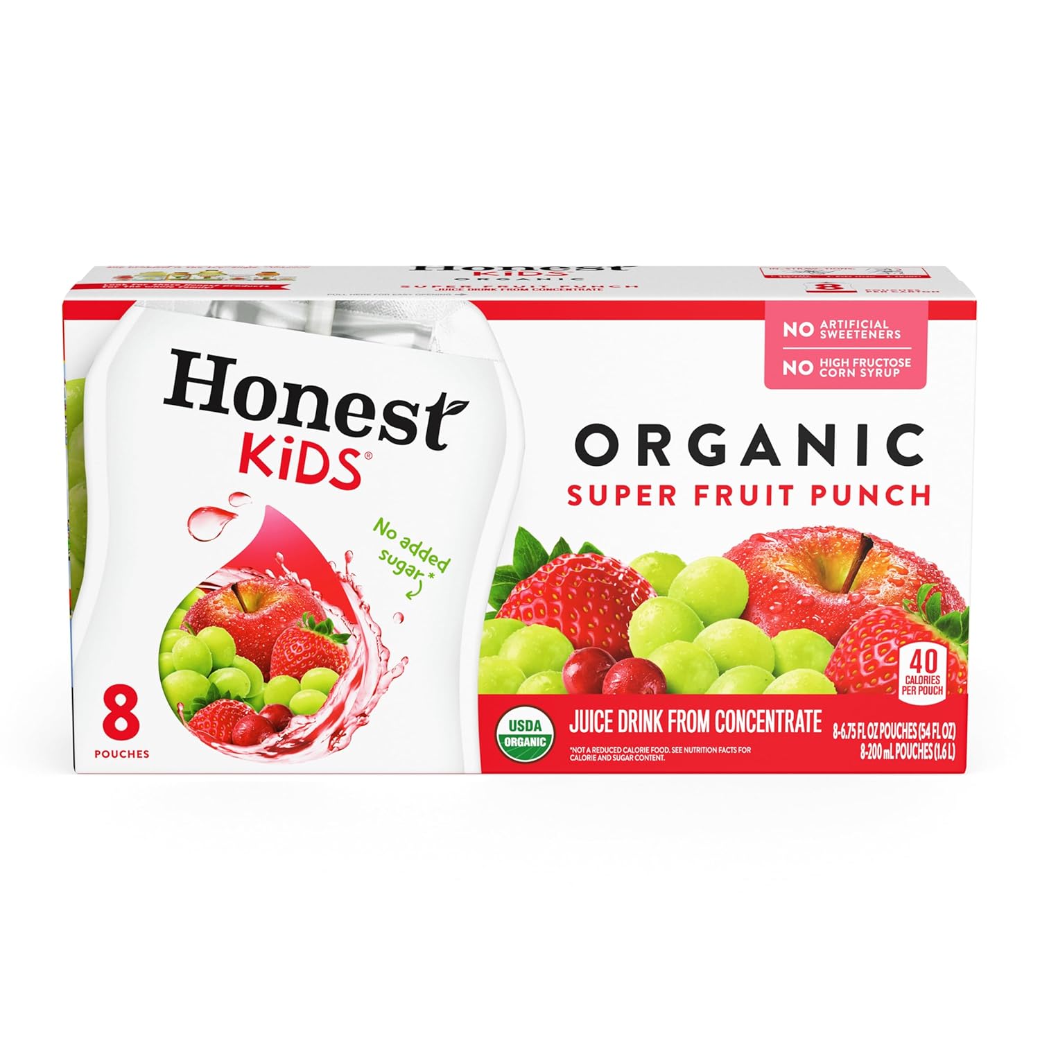 Honest Kids, Organic Super Fruit Punch, 6.75 Fl Oz Pouches, 8 Pack
