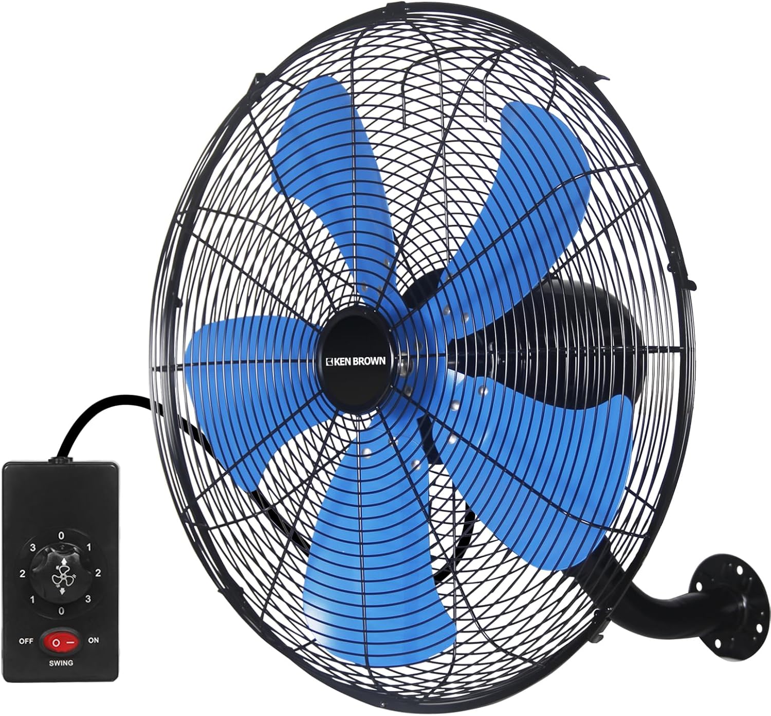 KEN BROWN 18 Inch Industrial Oscillating Wall Mount Fan 4200CFM, 3- Speed, 5 Blades, Heavy Duty Metal Wall Mounted Fan for Patio, Garage, Shop