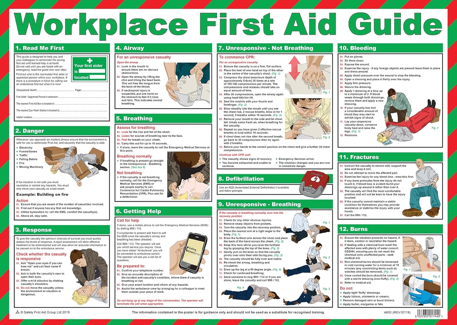 Safety First Aid Group First Aid at Work Guide Poster - Laminated (59 x 42 cm)