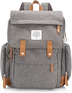 Parker Baby Diaper Backpack - Large Diaper Bag with Insulated Pockets, Stroller Straps and Changing Pad -"Birch Bag" - Gray