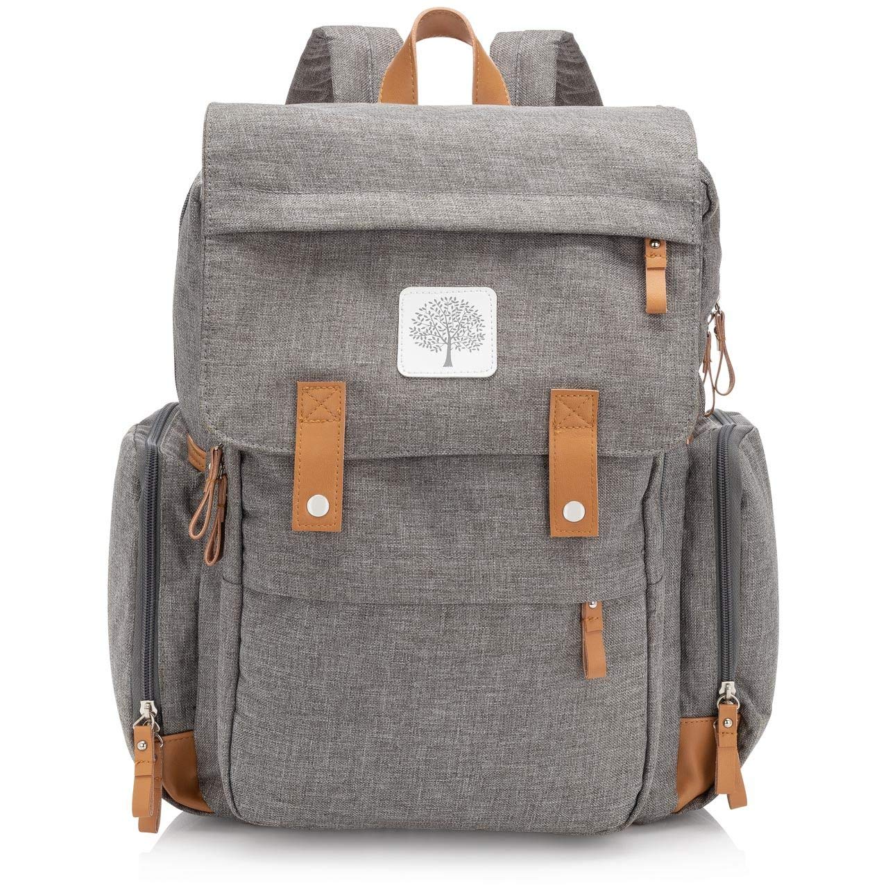 Parker Baby Diaper Backpack - Large Diaper Bag with Insulated Pockets, Stroller Straps and Changing Pad -"Birch Bag" - Gray