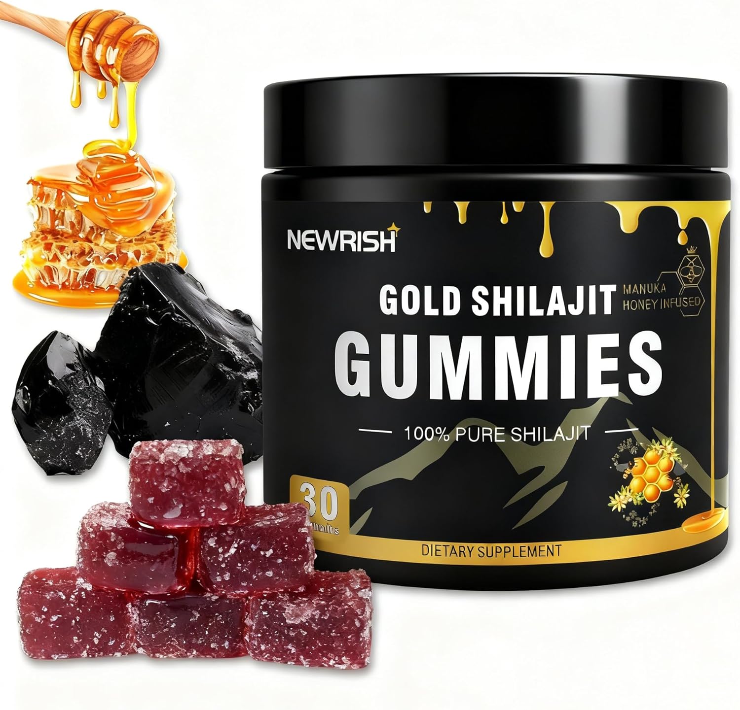 Shilajit Gummies Himalayan shilajit No Added Sugar Ashwagandha, Gokshura Fulvic Acid & 85+ Trace Minerals for Men, Women Non-GMO 100% Natural & Organic 30 Gummy