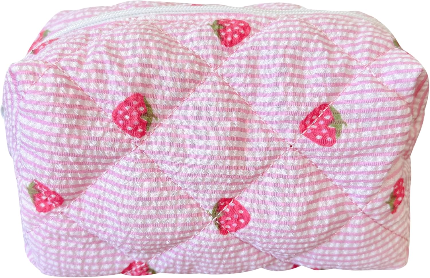 Cotton Quilted Makeup Bag Coquette Accessories Make up Bag Organizer Cute Floral Cosmetic Pouch Travel Makeup Bag for Women strawberry