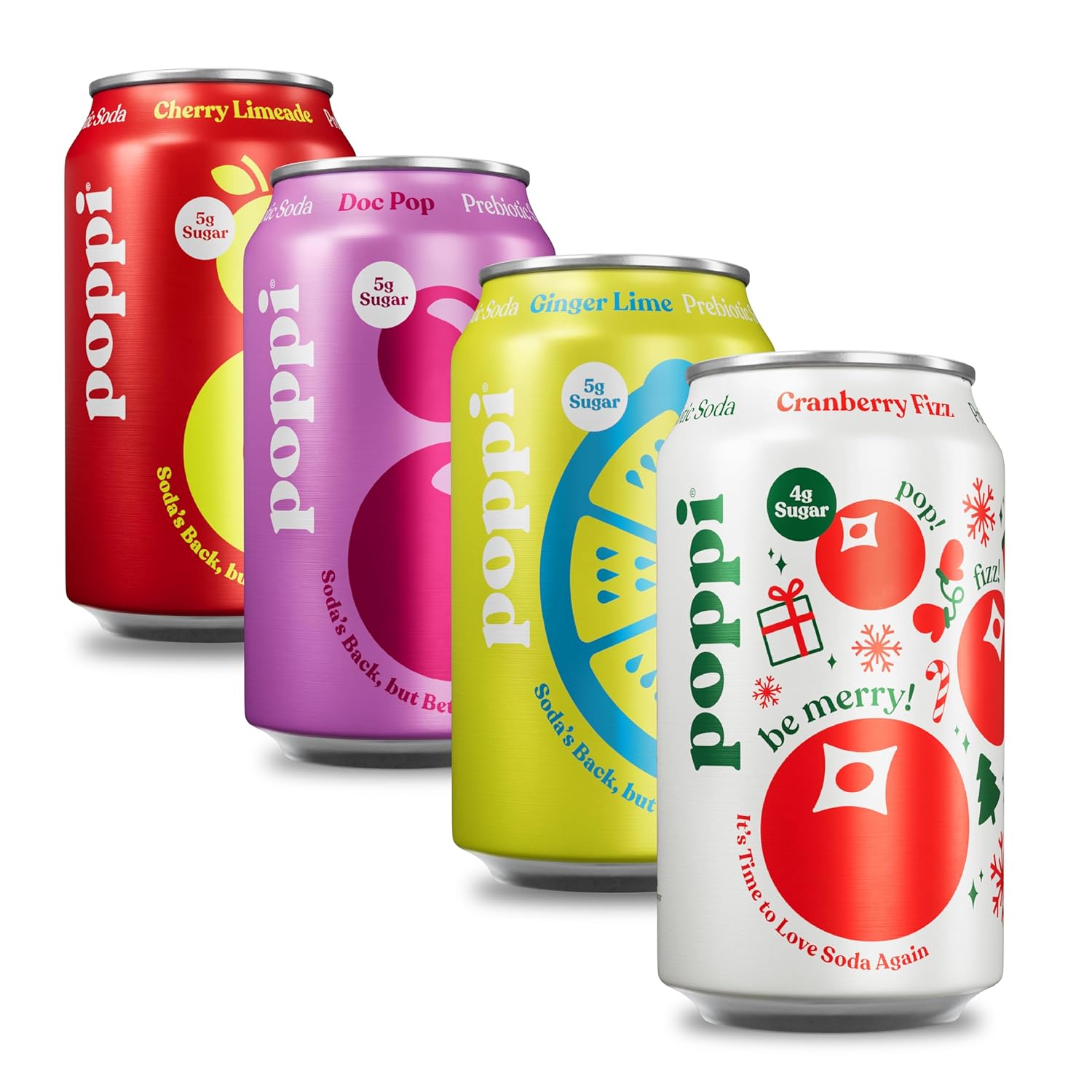POPPI Sparkling Prebiotic Soda, Beverages w/Apple Cider Vinegar, Seltzer Water & Fruit Juice, Holiday Variety Pack, 12oz (12 Pack)