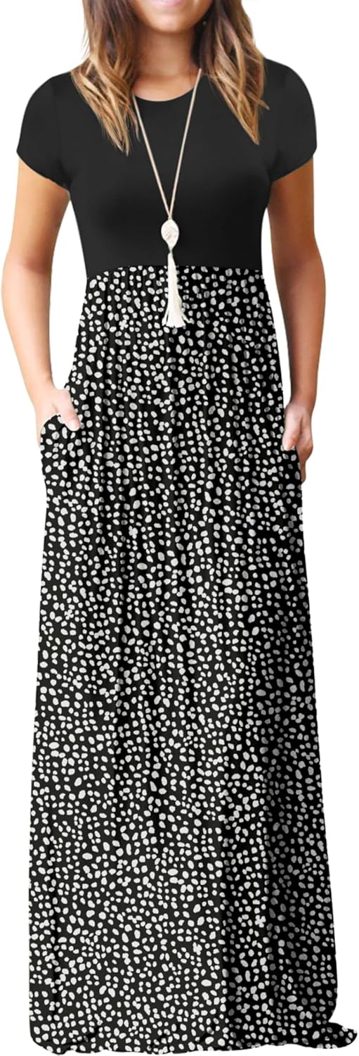 GRECERELLE Womens Maxi Dress Ladies' Summer Casual Short Sleeve Long Dresses with Pocket for Daily, Holiday, Travel, Maternity