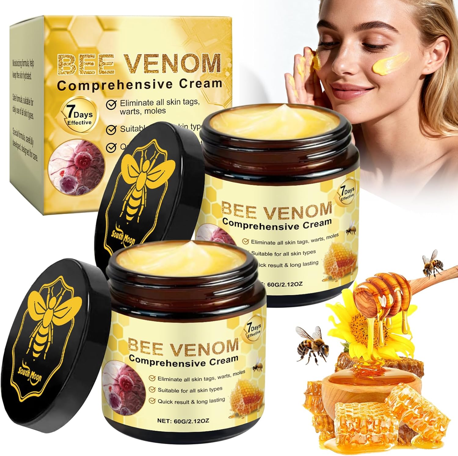 𝐁𝐞𝐞 𝐕𝐞𝐧𝐨𝐦 𝐂𝐫𝐞𝐚𝐦, 2PCS Bee Venom Skin Treatment Bee Venom Comprehensive Cream for Saggy Skin, Natural Moisturizer for All Skin Types, Relieving, Smoothing and Hydrating Skin(2PCS*60G)