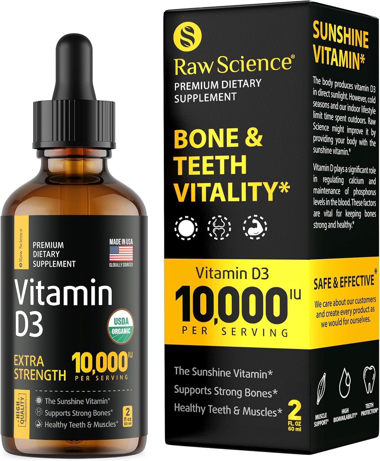 Liquid Vitamin D Drops - Vitamin D3 10,000 IU for Faster Absorption - Helps Support Strong Bones & Healthy Heart - Vit D3 for Mood & Immune System Function - High Dose D3 Vitamin Sublingual - 2 fl oz