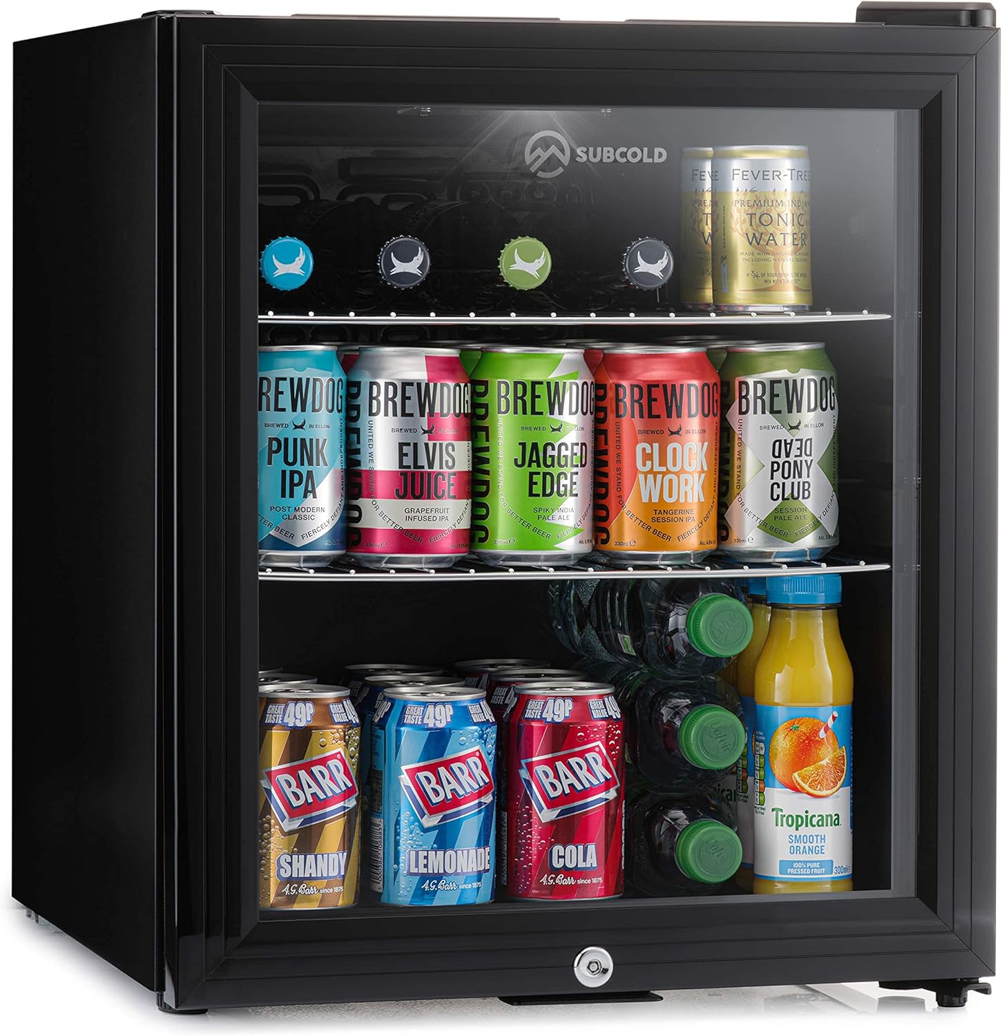 Subcold Super50 LED – Mini Fridge Black | 50L Beer, Wine & Drinks Fridge | LED Light + Lock & Key | Energy Efficient (Black)