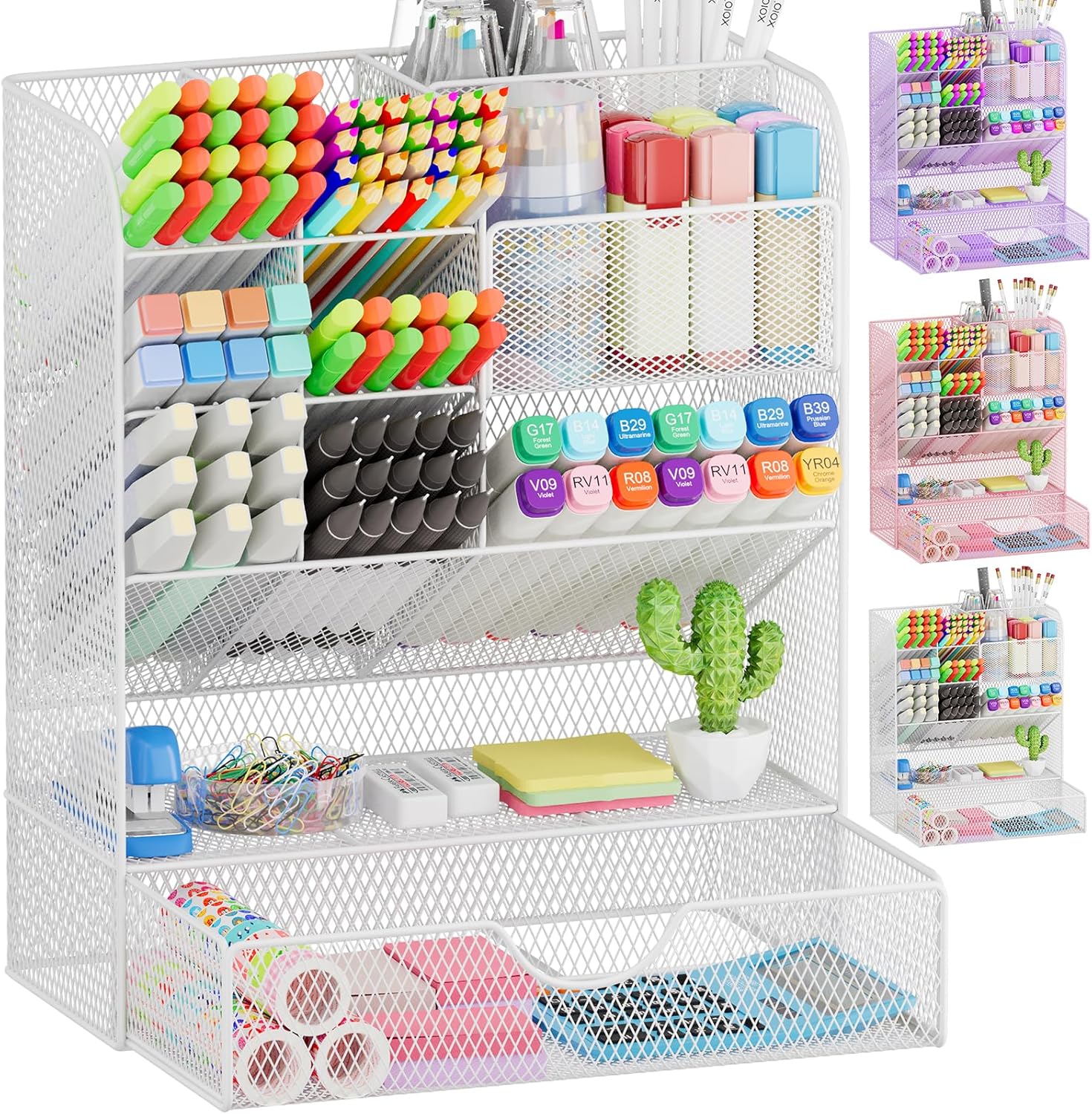 Pen Holder for Desk Organizer, Desk Organizers and Accessories, Office Organization Desk Pencil Accessories Workspace Desktop Organizer for School Home Office Art Supplies（White）