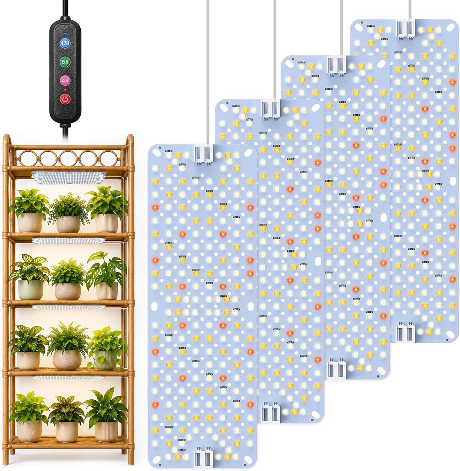 SDOVUERC Full Spectrum 768 LEDs Grow Lights, Plant Grow Lights for Indoor Plants with Daisy Chain Function, Sunlike Spectrum,4/8/12/16/20H Timer for Seed Starting(Pack4)