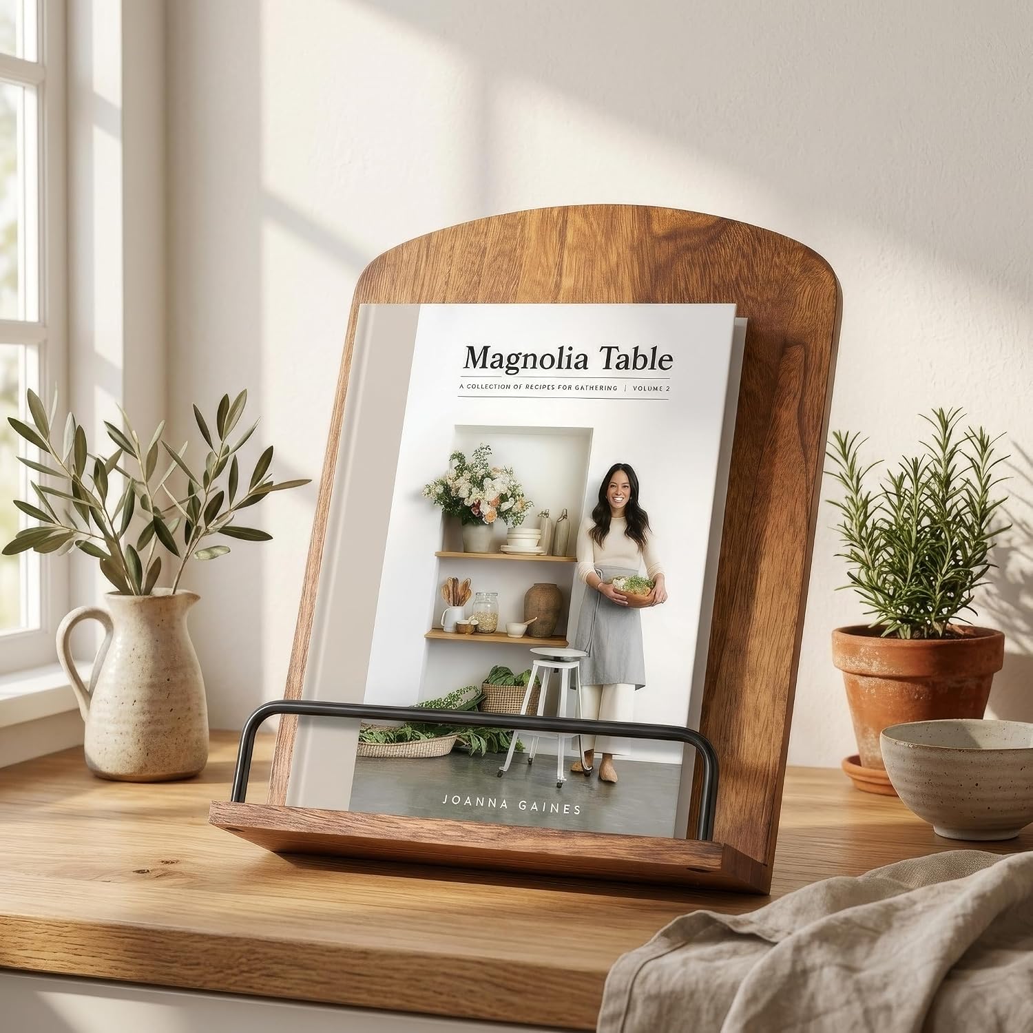 Beautiful Cookbook Stand for Your Kitchen Counter - Solid Wood, Fits iPad