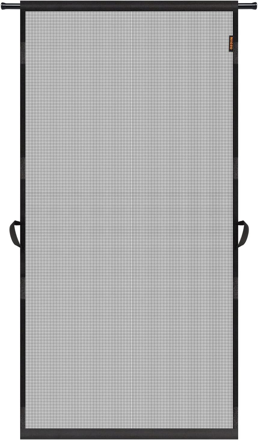 MAGZO Hanging Screen Door, Fits Door Size 32" x 80" (Curtain Size 34'' x 81''), Upgraded Fiberglass Mesh Net with Tension Rod&Hook&Loop (One Piece Can be Installed in 2 Ways), Weighted Bottom, Grey