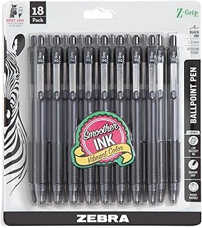 Zebra Pen Z-Grip Retractable Ballpoint Pen, Medium Point, Black Ink, 18-Pack, Model Number: 22218