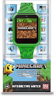Accutime Microsoft Minecraft Green Educational Learning Touchscreen Smart Watch Toy for Boys, Girls, Toddlers - Selfie Cam, Learning Games, Alarm, Calculator, Step Tracker & more! (Model: MIN4045AZ)