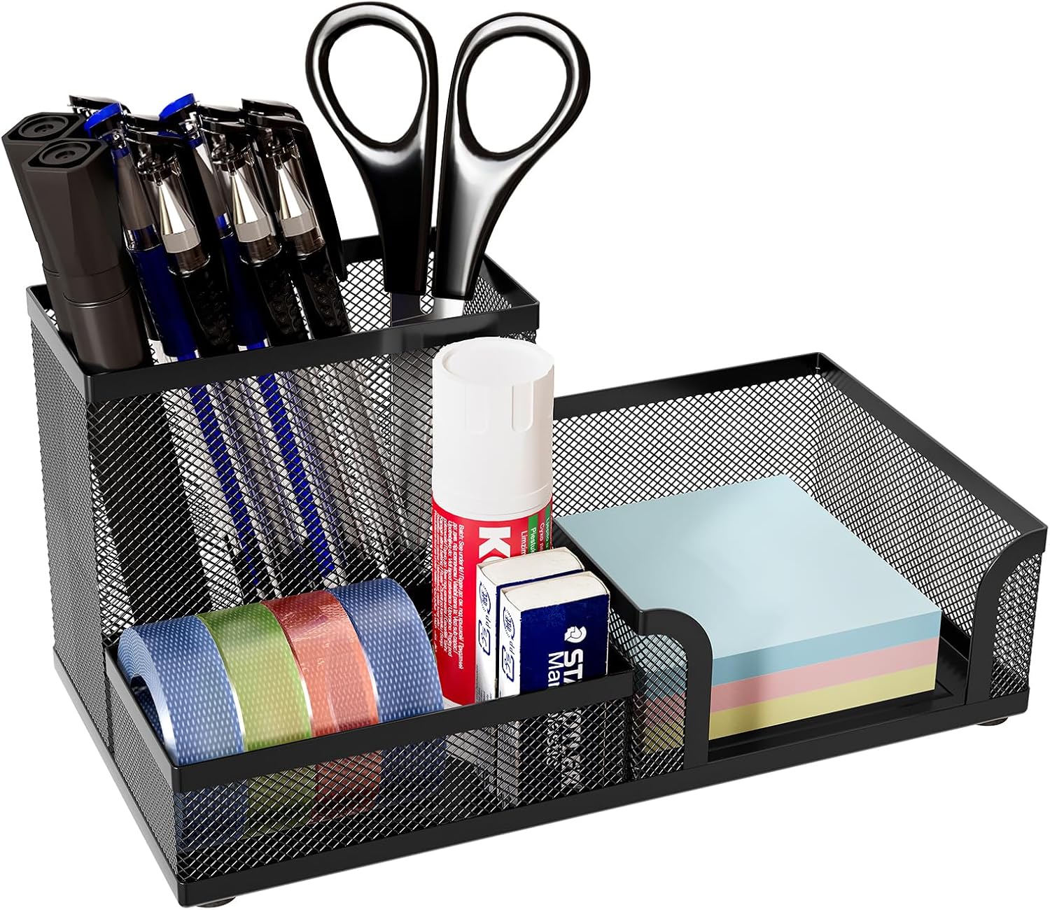 EasyPAG Office Mesh Desk Tidy Versatile Stationery Storage Desktop Sticky Note Organiser Pen Holder,Black