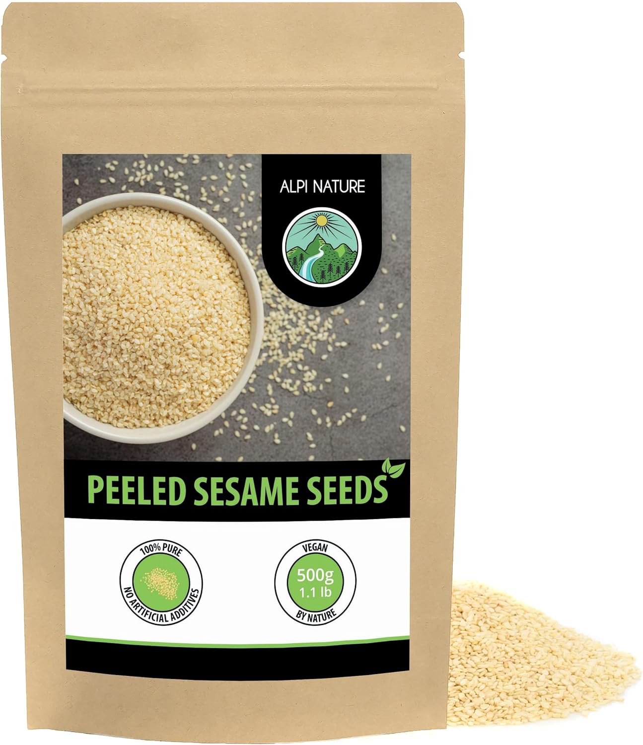 Alpi Nature White Sesame Seeds Peeled 500g 1.1 lb, Peeled White Sesame Seeds, Gluten Free