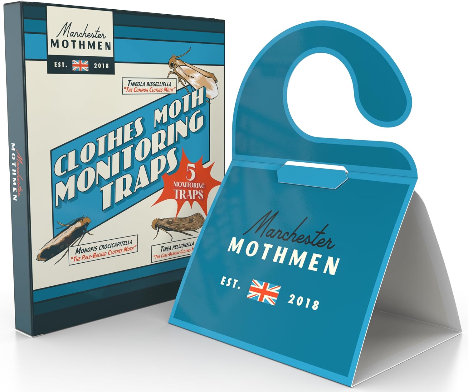 Clothes & Carpet Moth Monitoring Traps | 5 Sticky Pheromone Monitoring Traps for Wardrobe | Premium Moth Catchers Indoors