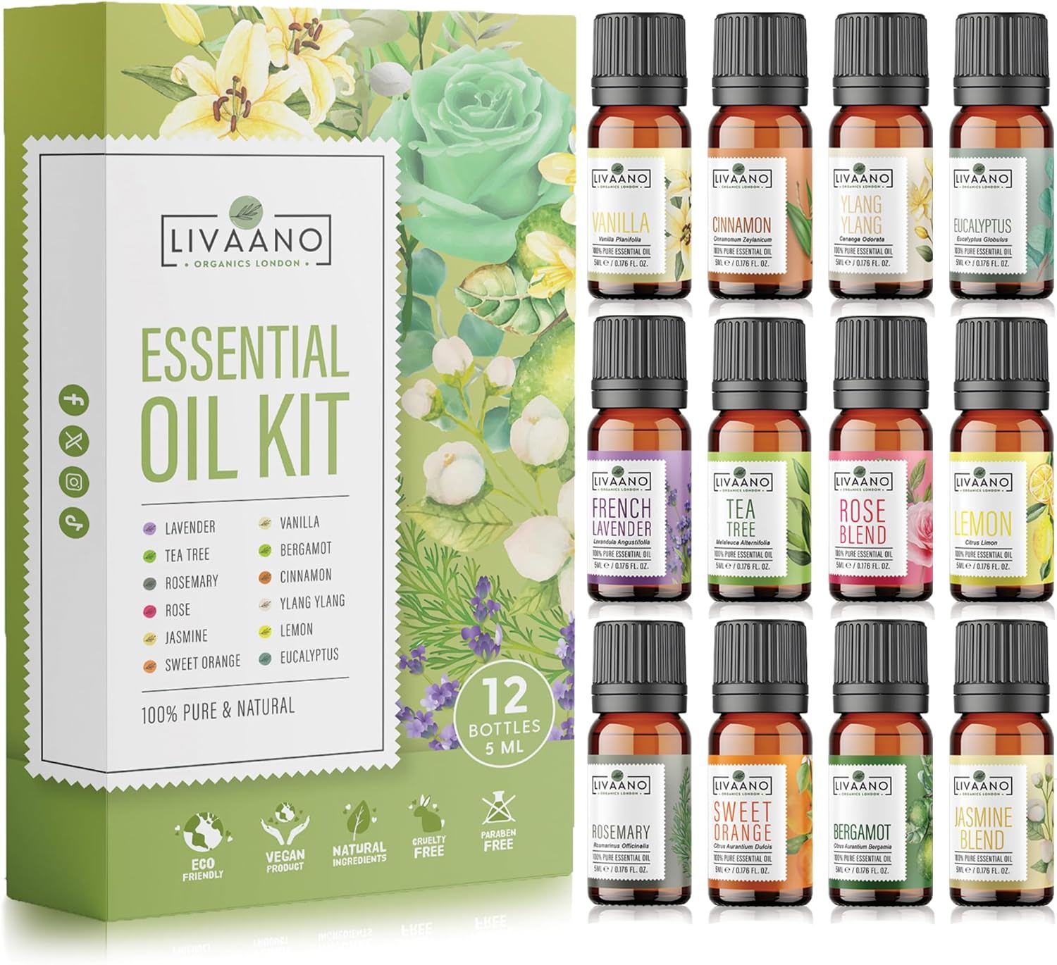 LIVAANO Essential Oils Set – 100% Pure Aromatherapy Oils for Diffusers for Home, Massage & Relaxation | Lavender, Tea Tree, Eucalyptus, & More | Gift Set for Women & Men