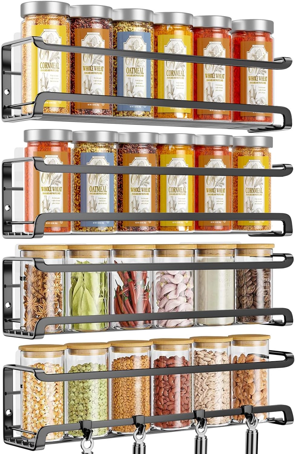 TRAYINDALY Spice Rack Wall Mounted 4 Pack, Space-Saving Spice Organiser for Spice Jars And Seasonings, Adhesive Hanging Spice Racks Organizers For Inside Cupboard, Kitchen Door Storage Shelf