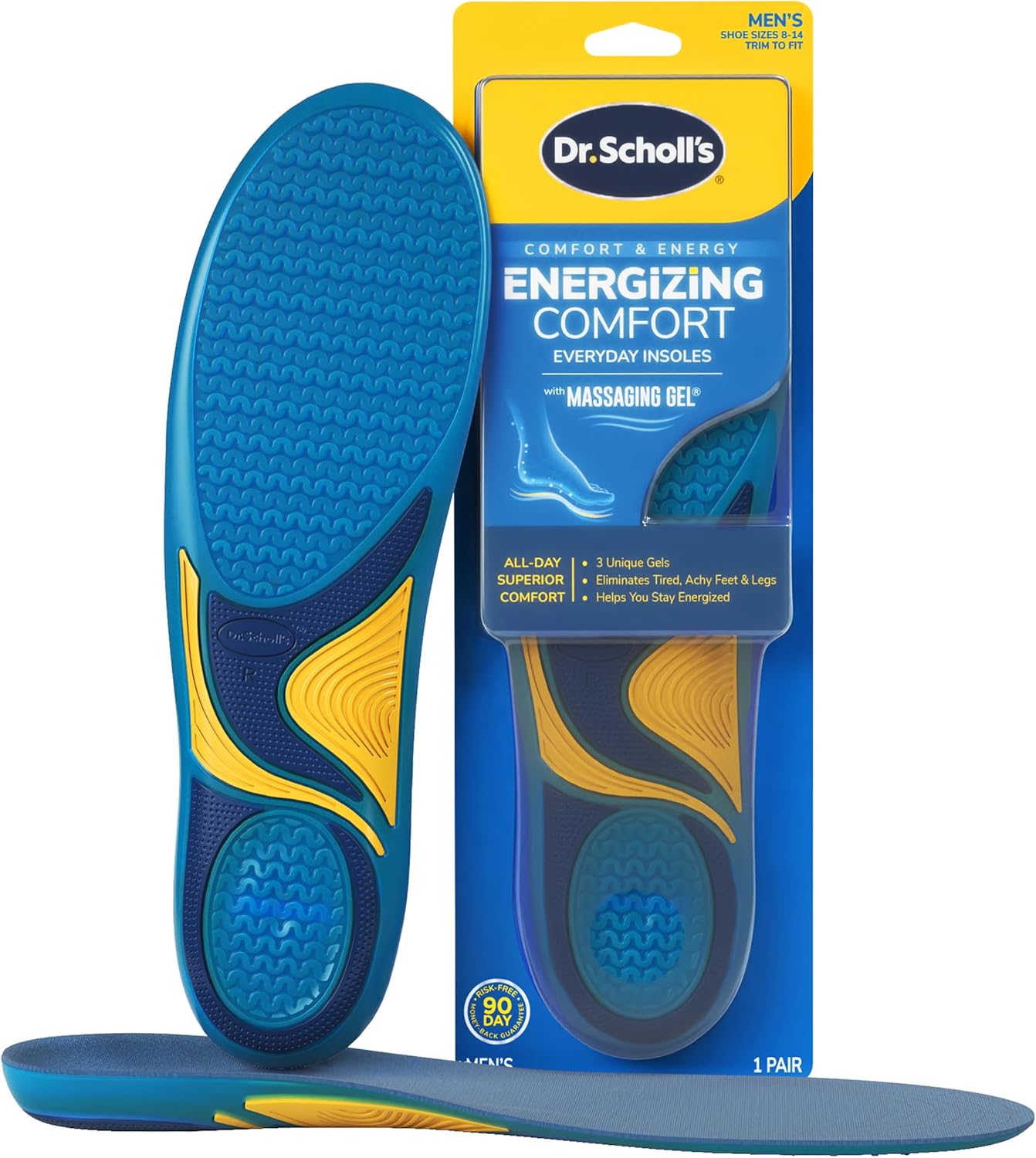 Dr. Scholl’s Energizing Comfort Men’s Everyday Insoles with Massaging Gel - Clinically Proven, All-Day Energy and Comfort Inserts with Patented Triple Gel Design - Shock Absorbing, Arch Support