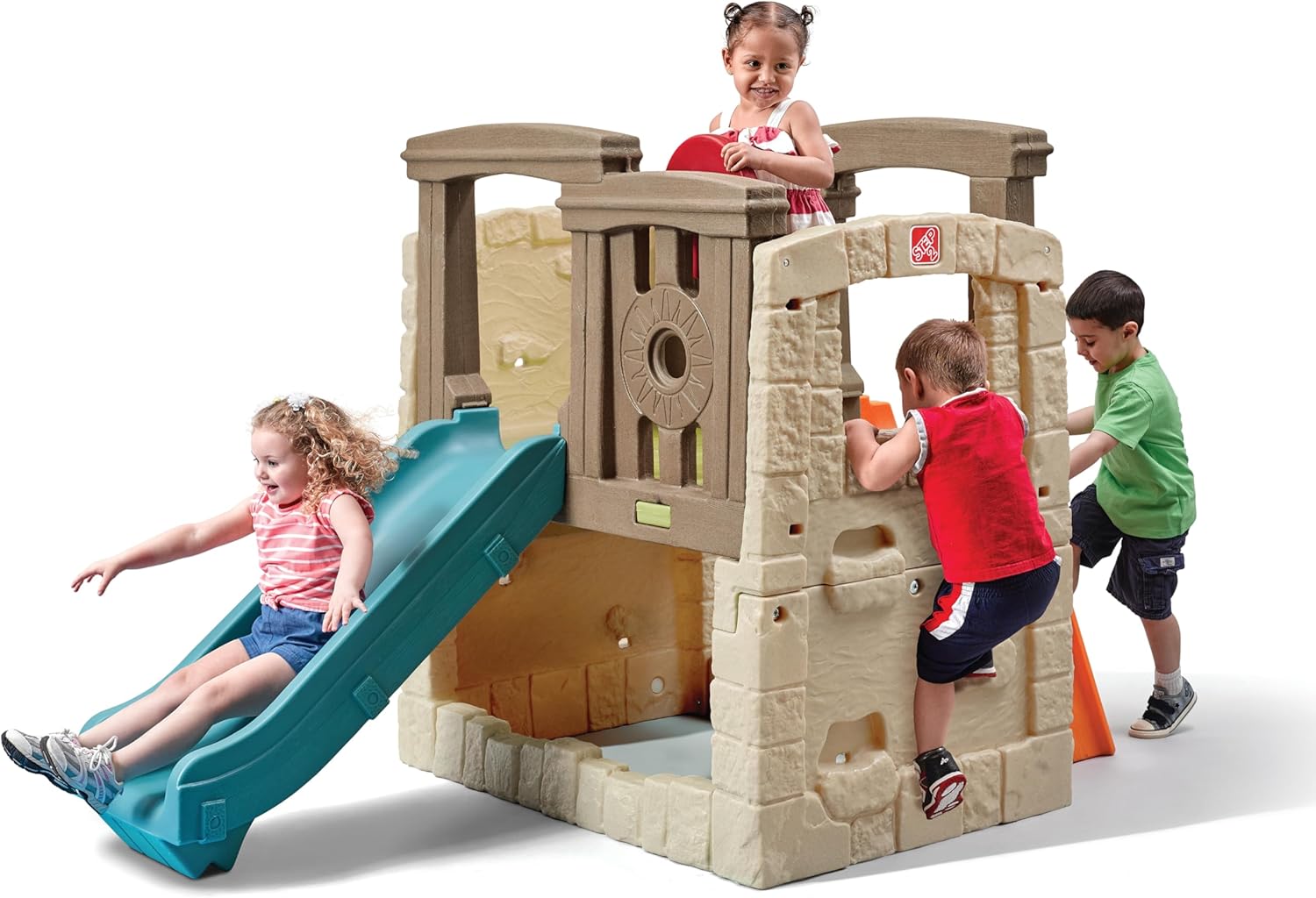 Step2 Naturally Playful Woodland Climber, Outdoor Kids Playset,Toddler Slide and Climbing Wall, Backyard Playground, Made of Durable Plastic, Ages 2-6 Years Old