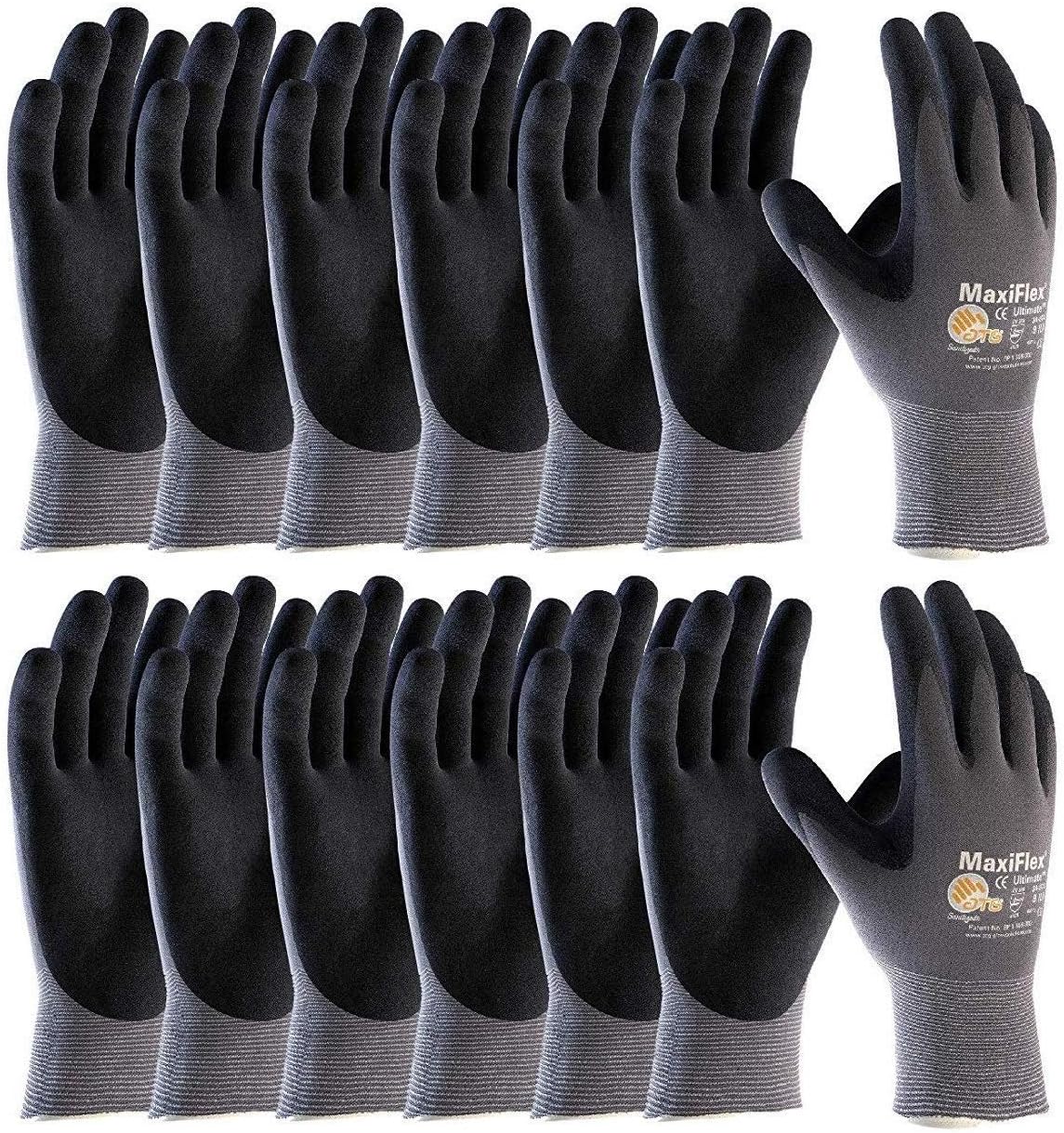 MaxiFlex 34-874 Ultimate - Nylon Micro-Foam Nitrile Grip Gloves - Black Gray - Sizes - 12 Pairs (Dozen)