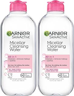 Garnier Micellar Water, Hydrating Facial Cleanser & Makeup Remover, Suitable for Sensitive Skin, Vegan, Cruelty Free, 13.5 Fl Oz (400mL), 2 Count