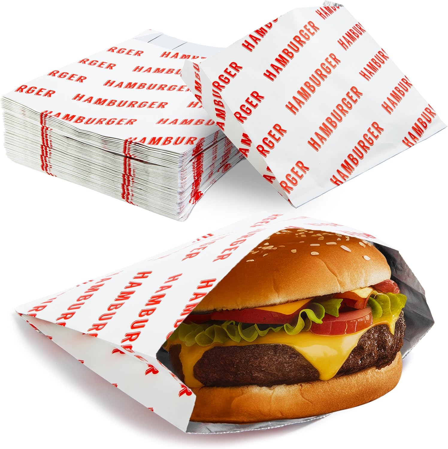 Retro, Grease Proof Burger Wrappers 50 Pk. Great BPA Free Cookout Supply. Pro Quality Bulk Hamburger Bags Are Large and Insulated. Allergen Friendly BBQ Foil Paper Perfect For Baseball Themed Party.