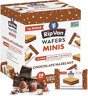 Rip Van Chocolate Hazelnut Mini Wafer Cookies - Healthy Low Sugar Snacks - 28 Count