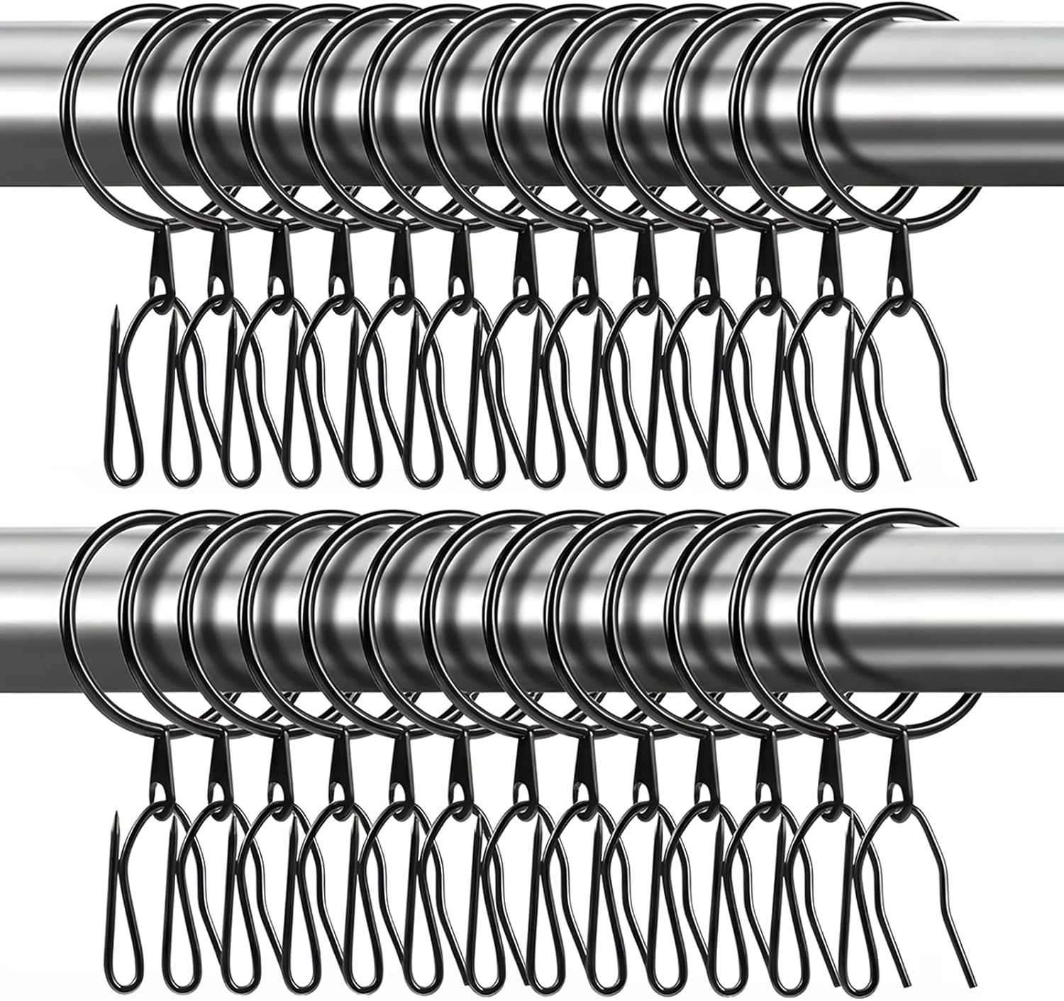 Afcabakila 60 Pieces Metal Drapery Curtain Rings with Eyelets and 60 Pieces Metal Curtains Drapery Pin Hooks, Heavy Duty Curtain Hanging Rings 30mm Internal Diameter for Window, Door, Shower Curtains