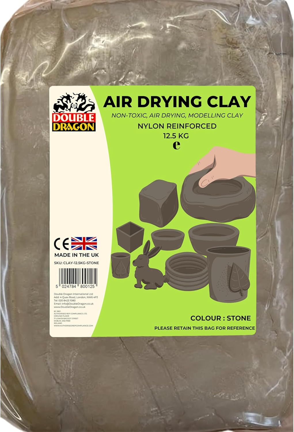 Double Dragon Air Drying Modelling Clay, 12.5kg, for Sculpting & Crafting | Nylon Reinforced | Kid-Friendly & Non-Toxic | Durable, Long Lasting | Wheat & Gluten Free (Stone)